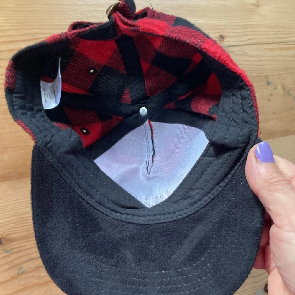 Child’s Red Black Buffalo Plaid Suede Baseball Cap Adjustable